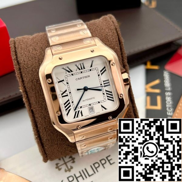 z5296269493045 c1f21e1971c34ce09ecdb6a87bbedc3b Cartier De Santos Stainless Steel Case BV Factory 1:1 Best Edition White Dial Rose gold cea mai nouă versiune