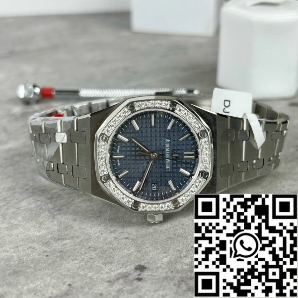 z5300192510262 f8bf15bed00de92ec230d9bd936d3337 Audemars Piguet Royal Oak 67651IP.ZZ.1261IP.01 1:1 Best Edition ZF Factory Blue Dial Moissanite bezel