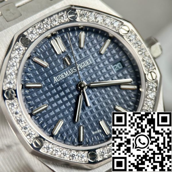 z5300192580341 2fe3564f0aa074bbf50e29561259ff91 Audemars Piguet Royal Oak 67651IP.ZZ.1261IP.01 1:1 Best Edition ZF Factory Blue Dial Moissanite bezel