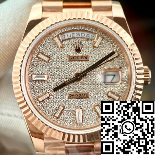 z5300282840610 03fa48f76a024842a31c992543ce8ffa f38d73ff b575 40ca a432 15ed293bedbf Rolex Day Date m228235-0036 personalizado em ouro Everose de 18k 1:1 melhor edição GM Factory mostrador Moissanite