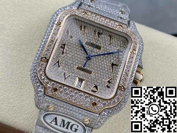 z5330876385244 ef2a0fb8048189285b39863f1475a410 Santos De Cartier Diamond Watches Numeric Rose Gold Dial 1:1 Best Edition AMG Factory Swarovski Stone