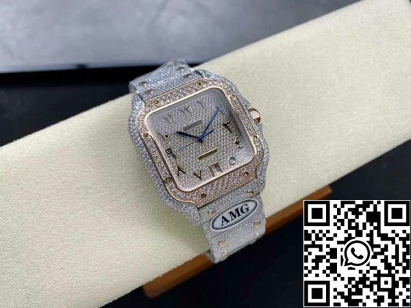 z5330876543088 aa8fa746dc0eae68cdf50538e8e2afc0 Santos De Cartier Diamond Watches Numeric Rose Gold Dial 1:1 Best Edition AMG Factory Swarovski Stone