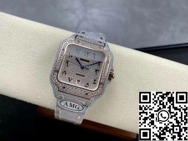 z5330876828328 12741ce88b650cbd27b794da6e8f4956 Santos De Cartier Diamond Watches Numeric Rose Gold Dial 1:1 Best Edition AMG Factory Swarovski Stone