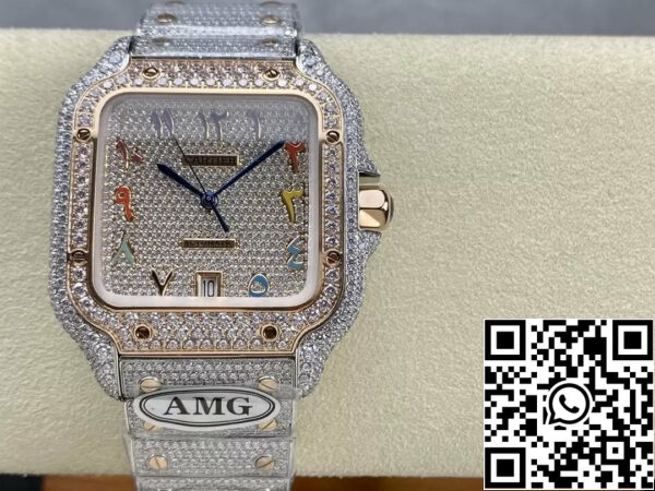 z5330881533014 db8e4ca9f431233dd8d3b5df2231c63e Santos De Cartier Diamond Watches Numeric Color Rose Gold Dial 1:1 Best Edition AMG Factory Swarovski Stone