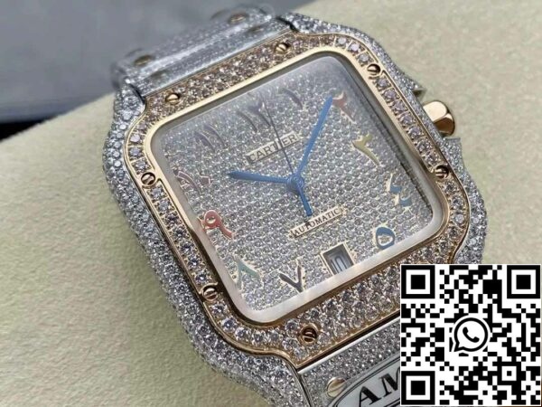 z5330881660574 63ed6b378279b68175b0d1525f2e8908 Santos De Cartier Diamond ure Številčna barva Rose Gold Dial 1: 1 Najboljša izdaja AMG Factory Swarovski kamen