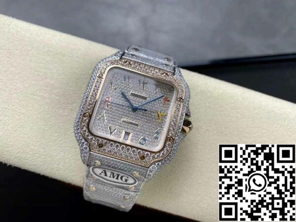 z5330881919895 de1bc6234af8b1ea02e5eb05ea7b3e54 Santos De Cartier Diamond ure številčne barve Rose Gold Dial 1: 1 Najboljša izdaja AMG Factory Swarovski kamen