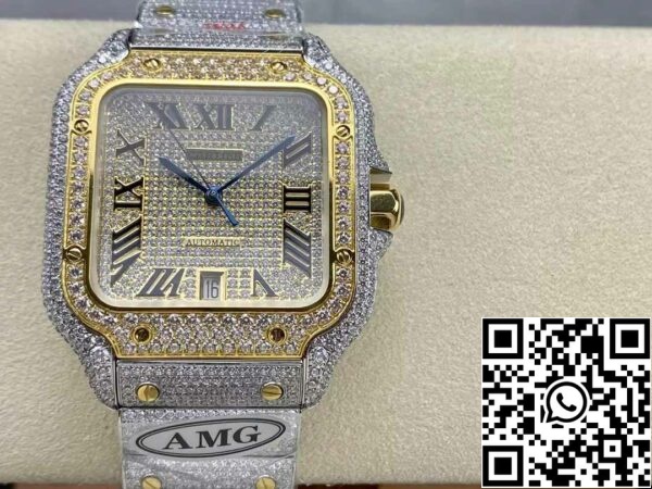 z5330882790744 44ca79a39290b06d78d8dacdce03d900 Santos De Cartier диамант римски цифри набиране жълто злато 1: 1 най-доброто издание AMG фабрика Swarovski камък