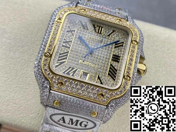 z5330883062126 0b801f8ab5b06c89ac12421888e41b45 Santos De Cartier Diamond Roman Numeric Dial Κίτρινο χρυσό 1:1 Best Edition AMG Factory Swarovski Stone