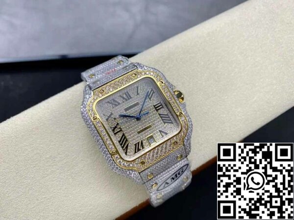 z5330883187674 eaa17b278a62f63669277417c7428588 Santos De Cartier Diamante Mostrador Numérico Romano Ouro Amarelo 1:1 Melhor Edição AMG Fábrica Pedra Swarovski