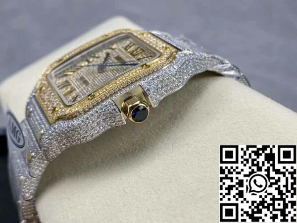 z5330883578602 bfdcbe516b253b47a14ca0e0bfdbb562 Santos De Cartier Diamante Mostrador Numérico Romano Ouro Amarelo 1:1 Melhor Edição AMG Fábrica Pedra Swarovski