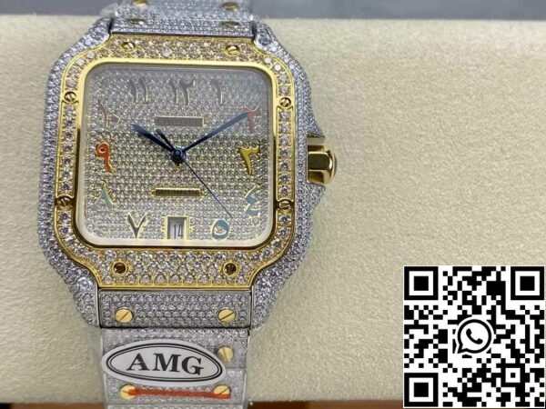 z5330888750504 b00b9eb40579b75961fb1c7bf562a392 Santos De Cartier gyémánt numerikus számlap sárga arany 1:1 Best Edition AMG Factory Swarovski Stone