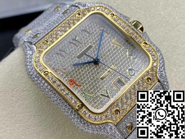 z5330888870892 69504f3dd34e9550372cefd2437ba31f Santos De Cartier Diamond Numeric Color Dial Yellow Gold 1:1 Best Edition AMG Factory Swarovski Stone