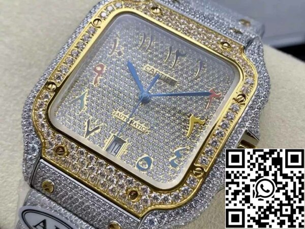 z5330889027874 5204256a60cb1fc72ccacfb071084682 Santos De Cartier Diamond Numeric Color Dial Yellow Gold 1:1 Best Edition AMG Factory Swarovski Stone