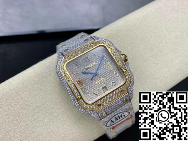 z5330889169552 80d9064f611916267a8ba5a797aababbabb Santos De Cartier gyémánt számlap sárga arany 1:1 Best Edition AMG Factory Swarovski Stone