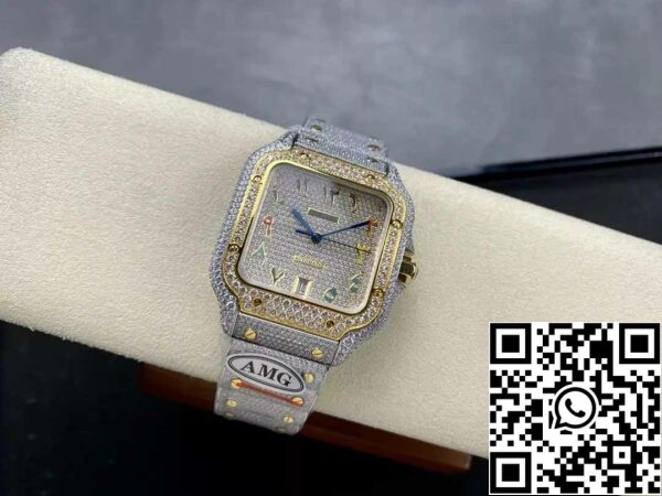 z5330889323121 28dc4436e160c7e145c52ac9d40cdb1b Santos De Cartier Diamond Numeric Color Dial Yellow Gold 1:1 Best Edition AMG Factory Swarovski Stone