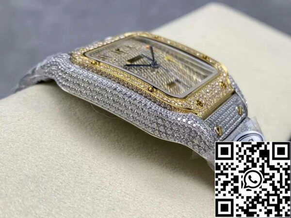 z5330889469987 b59de2958cdb4dbdbdcd210f6f6fccce8b00 Santos De Cartier gyémánt számlap sárga arany 1:1 Best Edition AMG Factory Swarovski Stone