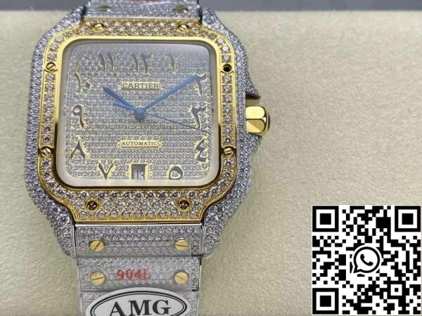 z5330891802258 8eaa815735ea3bf63674831de0fae0c5 Santos De Cartier Diamond Numeric Dial Κίτρινο χρυσό 1:1 Best Edition AMG Factory Swarovski Stone