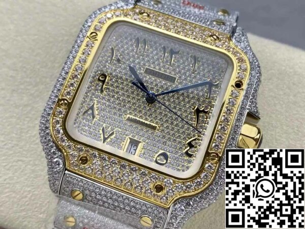 z5330892081244 04c61b4c2d60164496b9a467531a5f08 Santos De Cartier Diamond Numeric Dial Keltainen Gold 1:1 Best Edition AMG Factory Swarovski Stone