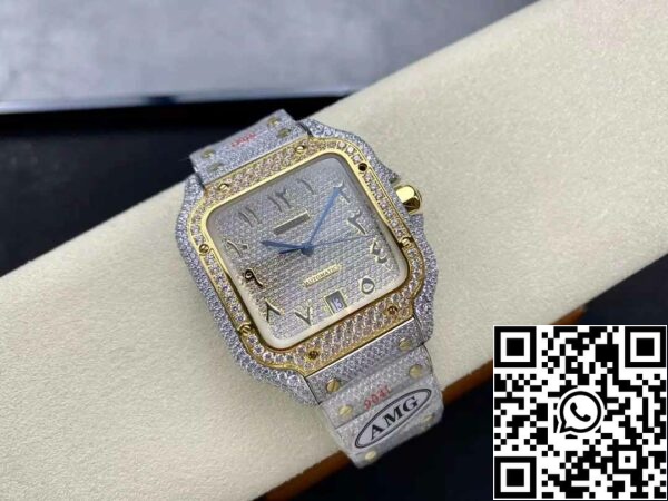 z5330892215344 40e8227f065737ad1e0365b490d7401f Santos De Cartier Diamond Numeric Dial Yellow Gold 1:1 Best Edition AMG Factory Swarovski Stone