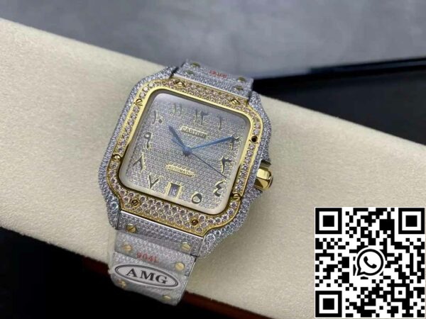 z5330892369947 b42330db451e5c2992cd31e5d592e1d0 Santos De Cartier Diamant Ziffernblatt Gelbgold 1:1 Best Edition AMG Factory Swarovski Stein