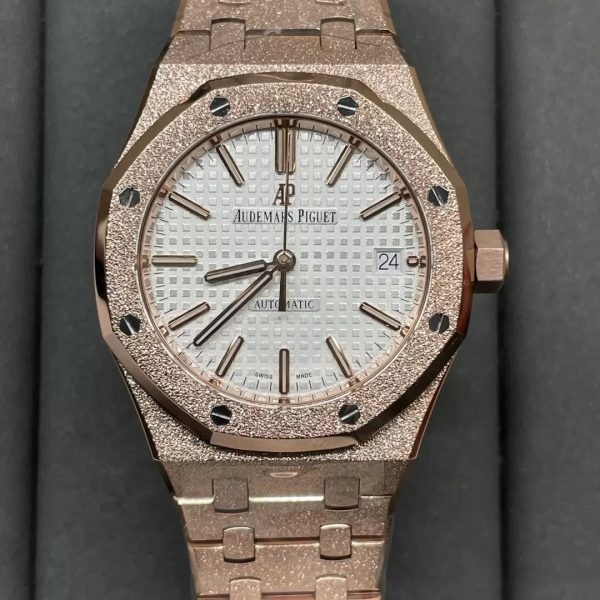 z534562525138319 f04e52c52fcfb5781eed2a82f82f418212137d06c Audemars Piguet 15454OR.GG.1259OR.01 Frost Gold 1:1 أفضل إصدار APS Factory مينا أبيض ذهب وردي