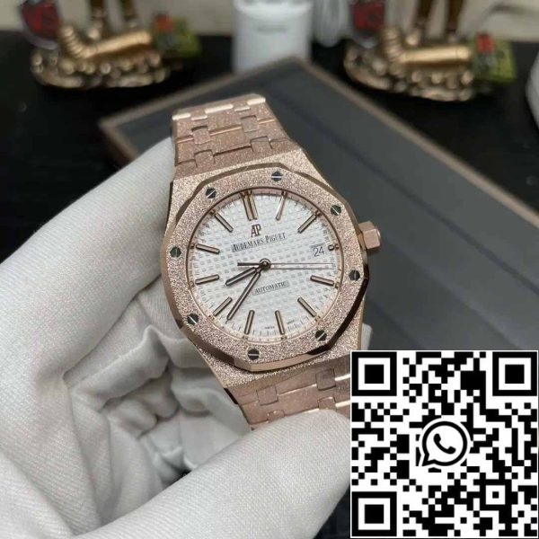 z5345625189789 a4d7efd755dff6d17e159747e8a01e6f Audemars Piguet 15454OR.GG.1259OR.01 Frost Gold 1:1 best edition APS Factory White dial Rose gold