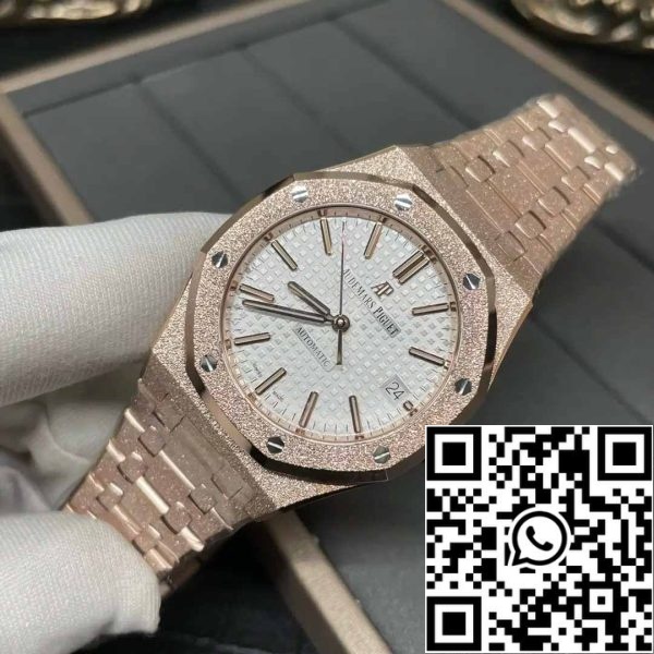 z5345625289551 3688e827b2b00e2dfc79a548b85a8d33 Audemars Piguet 15454OR.GG.1259OR.01 Frost Gold 1:1 best edition APS Factory Witte wijzerplaat Roségoud