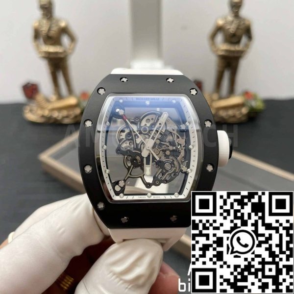 z5358490337315 55633732f7f7ef86f74067da91f96fee BBR Factory [V3] RICHARD MILLE RM055 RM-055 Caja de cerámica negra Correa de caucho blanca