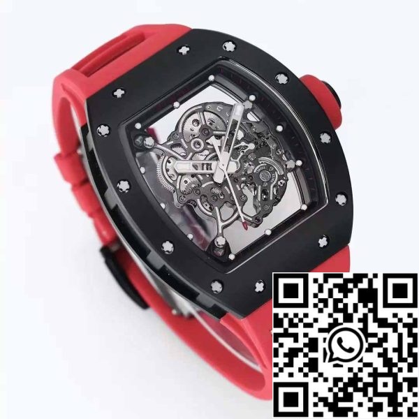 z5358491114057 0bd25bb833cdfe1ceb6d287f03da26d7 BBR Factory [V3] RICHARD MILLE RM055 RM-055 Caja de cerámica negra Correa de caucho roja