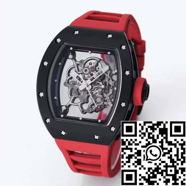 z5358491345245 25354f6f45500e47d11ebf0aa842e416 BBR Factory [V3] RICHARD MILLE RM055 RM-055 Caja de cerámica negra Correa de caucho roja