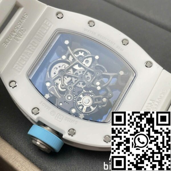 z5358493143202 b6490a6b80dbeb2c231d1c0281a53896 RICHARD MILLE RM055 Wit Keramische Kast 1:1 Beste Editie BBR Fabriek [V3] Wit Rubberen Band