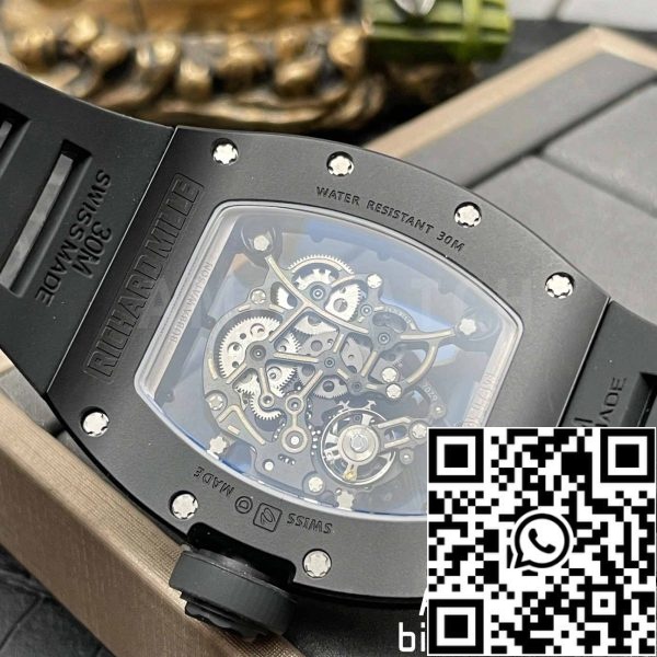 z5358494143471 b39e4b38e4c3f0126a0e8a8d118a7431 BBR Factory [V3] RICHARD MILLE RM055 RM-055 Caixa em cerâmica preta Bracelete em borracha preta