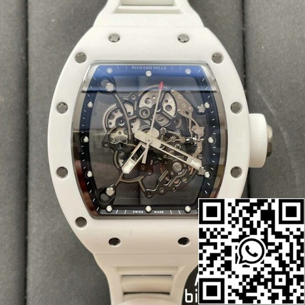 z5358494583095 7afad59b063d8c8266b4a9335c5a8246 RICHARD MILLE RM055 Cassa in ceramica bianca 1:1 Best Edition BBR Factory [V3] Cinturino in gomma