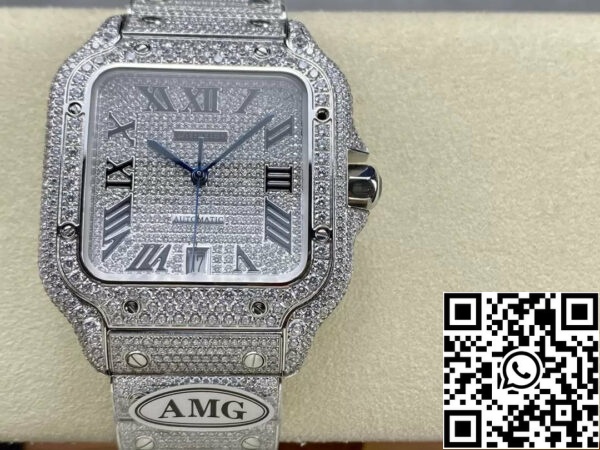 z5446762872530 91b7e15e966fb13d3ddc6a794ce81489 Santos De Cartier Diamant Zifferblatt Silber 1:1 Best Edition AMG Fabrik Swarovski Stein