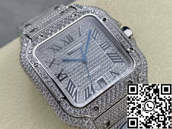 z5446763139052 7645d07a09d169928cab20276cf3c351 Santos De Cartier Diamond Numeric Silver Dial 1:1 Best Edition AMG Factory Swarovski Stone