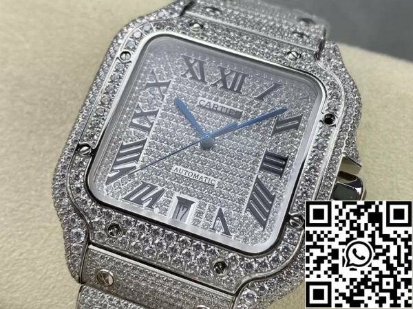 z5446763285445 6c83ade4cee87ce8ab464533275cc285 Santos De Cartier gyémánt numerikus ezüst számlap 1:1 Best Edition AMG Factory Swarovski kő gyári kiadás