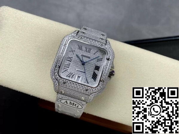 z5446763412626 c08bce05323270c2f0d4332045dce2660d Santos De Cartier gyémánt numerikus ezüst számlap 1:1 Best Edition AMG Factory Swarovski kő gyári kiadás