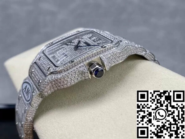 z5446763723338 510cb43353d09ee5fd4db49f73d31c20 Santos De Cartier gyémánt numerikus ezüst számlap 1:1 Best Edition AMG Factory Swarovski kő gyári kiadás