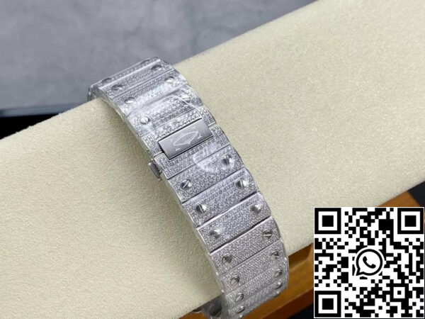 z5446764020922 dd86e4dcfbe58f5476cae8e143a3ada8 Santos De Cartier Diamond Numeric Silver Dial 1:1 Best Edition AMG Factory Pedra Swarovski