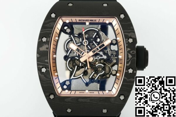 z5568787089283 a978b8e8d0f3d926ecf8864fbbcbe469 RICHARD MILLE RM055 ZF 2024 1:1 Best Edition Carbon Fiber Case Rose Gold Dial