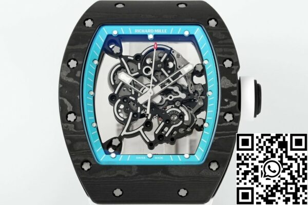 z5568789645957 946f89cd466ad5e0db98a5174e2f90bc RICHARD MILLE RM055 ZF 2024 1:1 Best Edition Koperta z włókna węglowego Turkusowa Tarcza