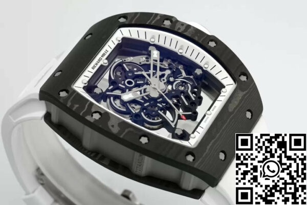 z5568793068042 0fe2a624bd955bbe8abdb09d81c33063 92c5d487 087b 431b aaf9 64570157ca0d RICHARD MILLE RM055 ZF 2024 1:1 Best Edition Carbon Fiber Case White Strap