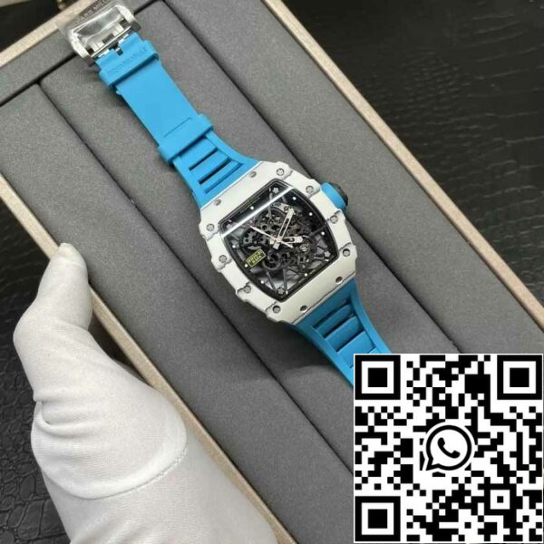 z5578264314723 9eb2c3327526e7372fb3ca63dc7157bb Richard Mille RM35-01 Sonic Factory 1:1 Best Edition White Carbon NTPT Blue Rubber Strap