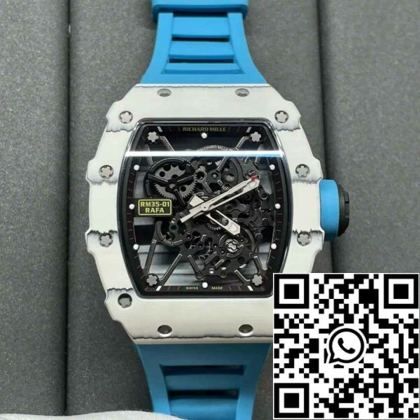 z5578264492238 1420598f50b1dd4e8ffa4cc00ce9a8cc Richard Mille RM35-01 Sonic Factory 1:1 Best Edition Белый карбон NTPT Синий резиновый ремешок