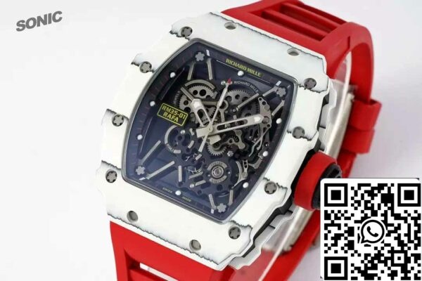 Richard Mille RM35-01 Sonic Factory 1:1 Best Edition White Carbon NTPT Red Rubber Strap