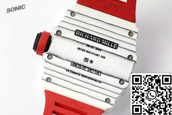 z5578267416025 a5b063d02f4985fde007f6fdc86cc2fb Richard Mille RM35-01 Sonic Factory 1:1 Best Edition White Carbon NTPT Red Rubber Strap