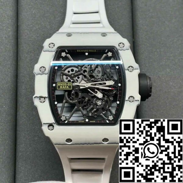 z5578268030185 2e3bd6e8a56df0777249a0fed3cf1710 Richard Mille RM35-01 Sonic Factory 1:1 Best Edition Valkoinen Carbon NTPT Valkoinen kuminauha