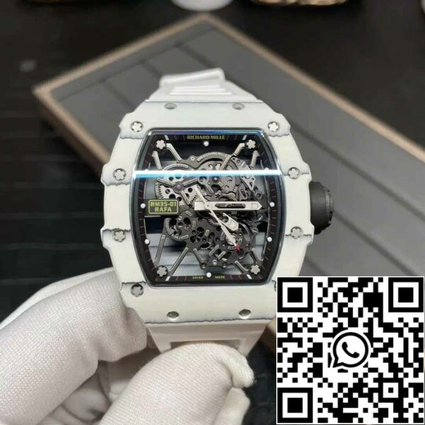 z5578268370269 c1a2bcd0c6affce727ecfda6bc2c31bf Richard Mille RM35-01 Sonic Factory 1:1 Best Edition White Carbon NTPT White Rubber Strap