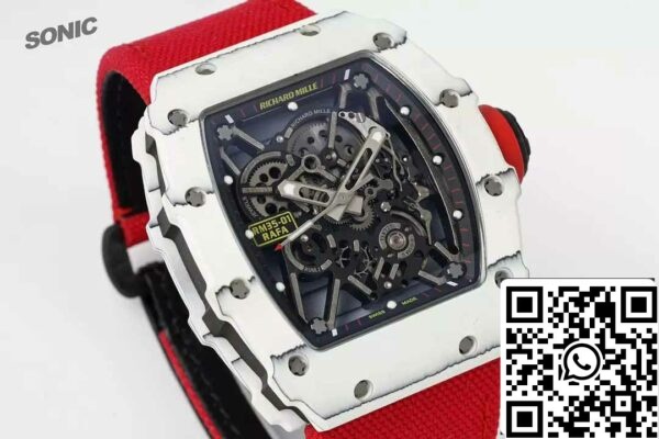 z5578269532779 f8ffb7848c538d876f65dc95bd0096f0 Richard Mille RM35-01 Sonic Factory 1:1 Best Edition White Carbon NTPT Red tépőzáras szíj