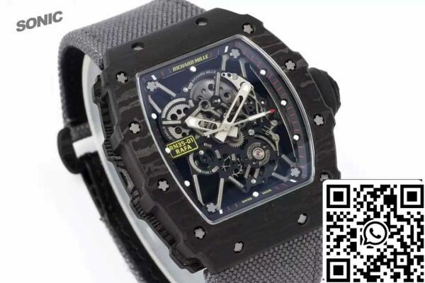 z5578271051075 50509372a138f3047e9824e1535662d4 Richard Mille RM35-01 Sonic Factory 1:1 Best Edition Bianco Carbon NTPT Grigio Cinturino in Velcro